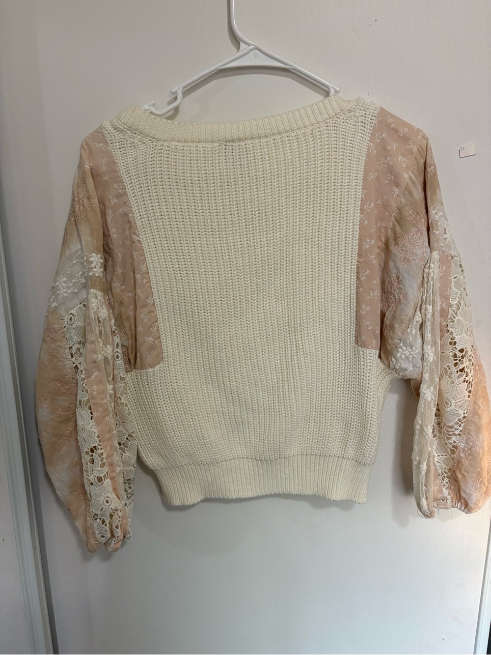 Pilcro Anthropologie Martine Peasant Sweater Patchwork lace Sleeves Knit XS - Picture 6 of 7